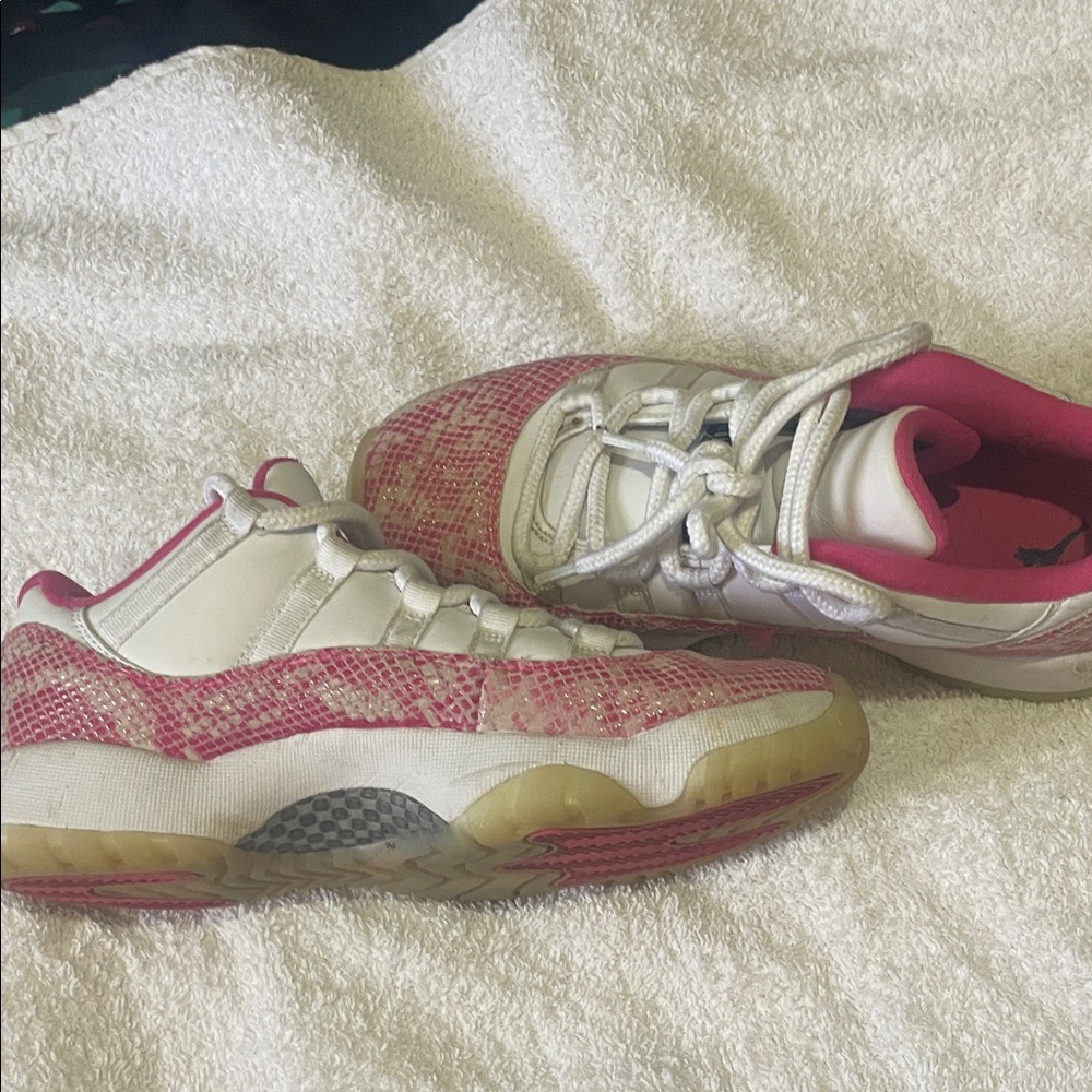 Women's White Sneakers with Pink Snake-Print Accents